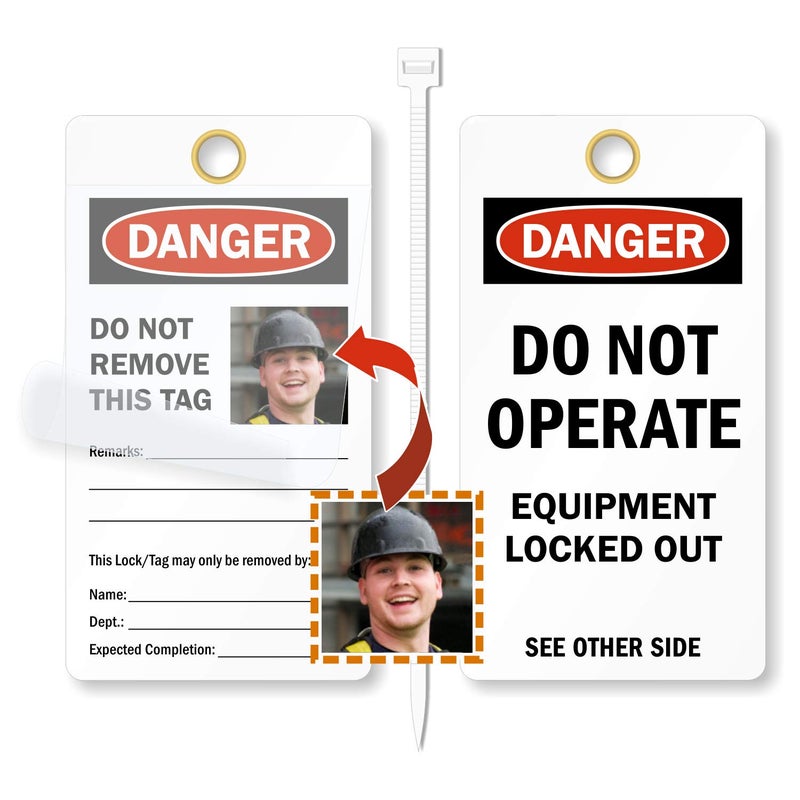 SmartSign Do Not Operate - Equipment Locked Out 2 - Sided Photo Lockout Tag | 6" x 3.25" Vinyl with Self-Laminating Clear Flap, Pack of 25 - Image 1